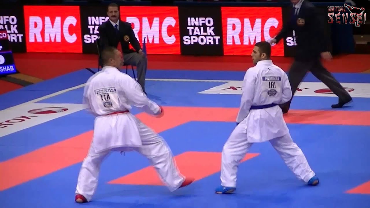 Maniscalco vs Poorshab Bronze final male kumite +84 kg 21st WKF World Karate Championship Paris 2012