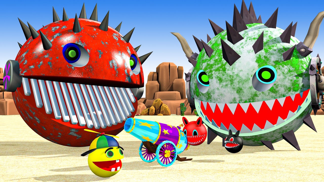 MS PACMAN & NEW RED PACMAN VS TWO YELLOW MONSTER PACMAN FIGHTING IN POKEMON #2026