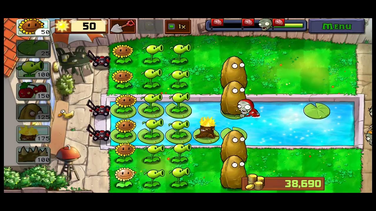 Plants vs Zombies - Pool - Level 9 (9 of 10) (9/10) - Gameplay (NO BGM)