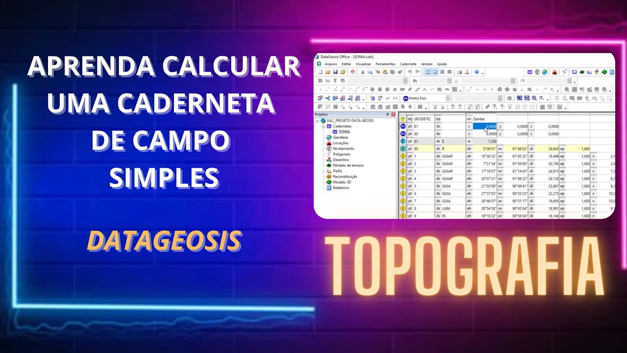 Cálculo Topografia DataGeosis - Caderneta de Campo Simples