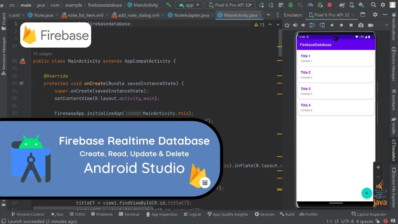 Учебное пособие по CRUD для Firebase Realtime Database в Android Studio Java 2023