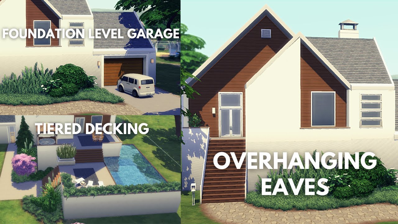 How to make: Extended Eaves/Foundation level Garage (or Room)/Tiered Decking|The Sims 4|No mods/CC