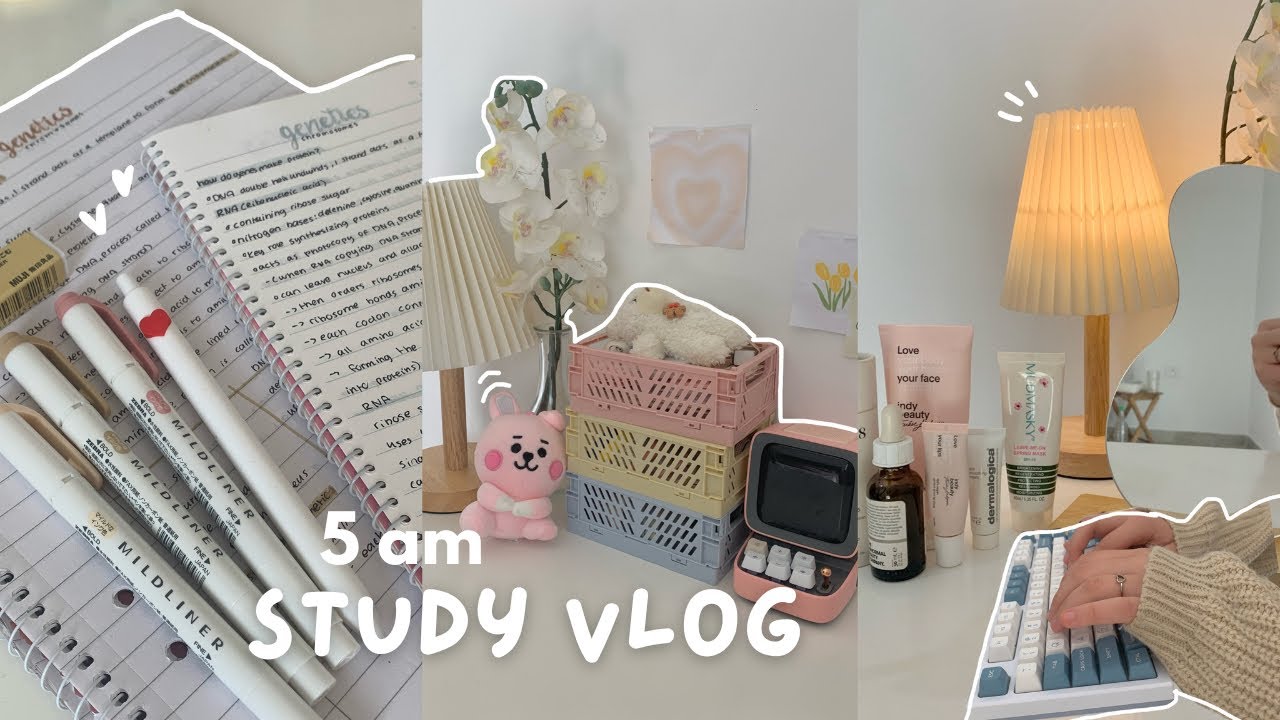 Student vlog 🎧waking up at 5am, exam preparing, how I take notes, mushroom pasta, being productive