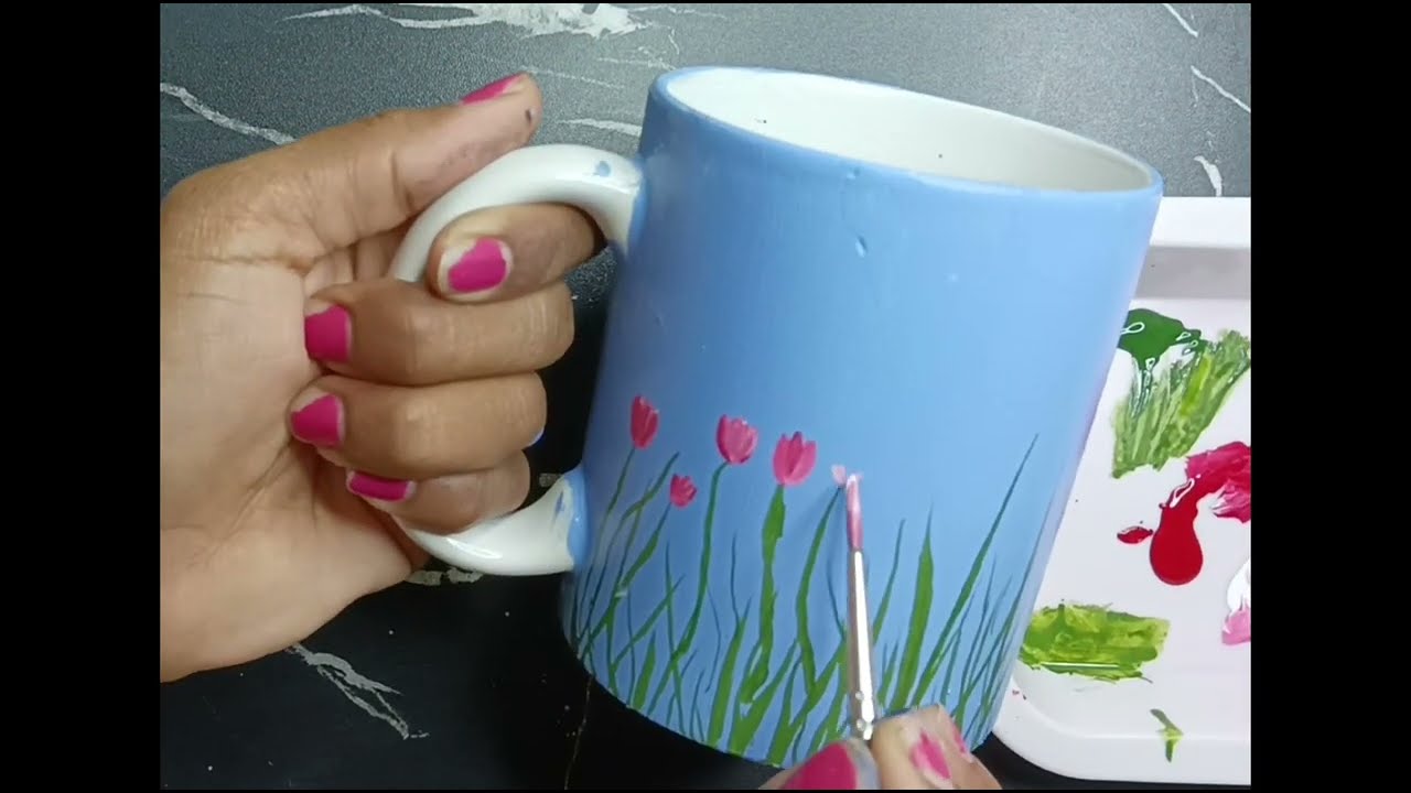A simple white mug converted into beautiful flowers painting#diy #5mincraft
