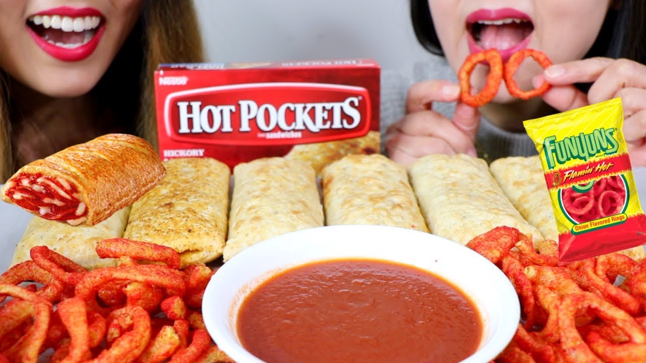 ASMR HOT POCKETS & FLAMIN HOT FUNYUNS 리얼사운드 먹방 | Kim&Liz ASMR