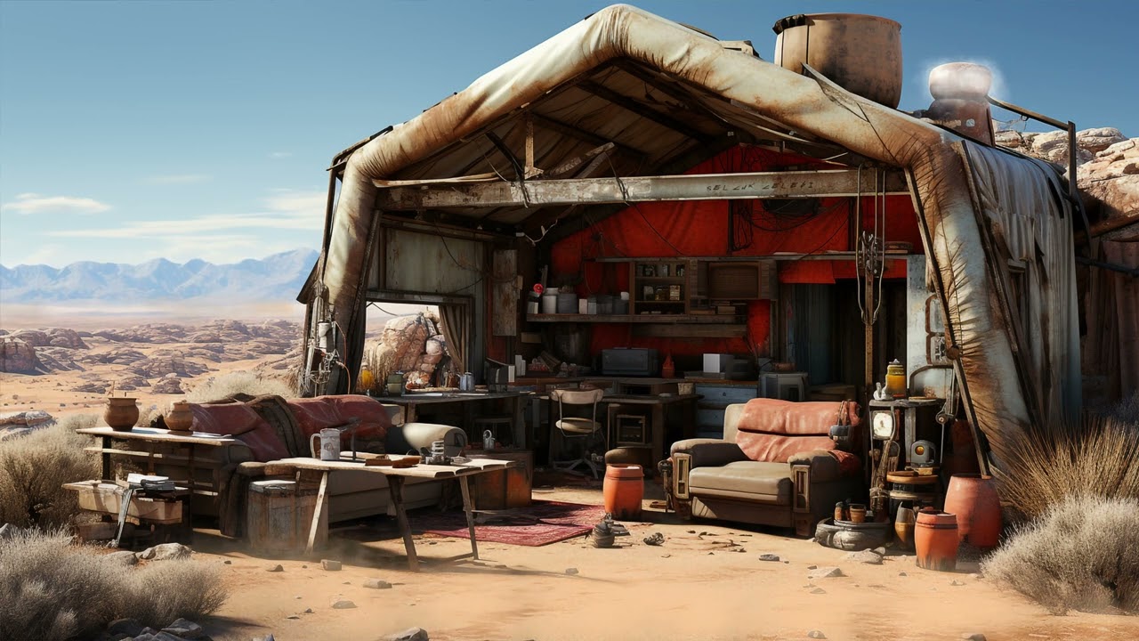 Post-Apocalyptic Desert Shelter. Sci-Fi Ambiance for Sleep, Study, Relaxation