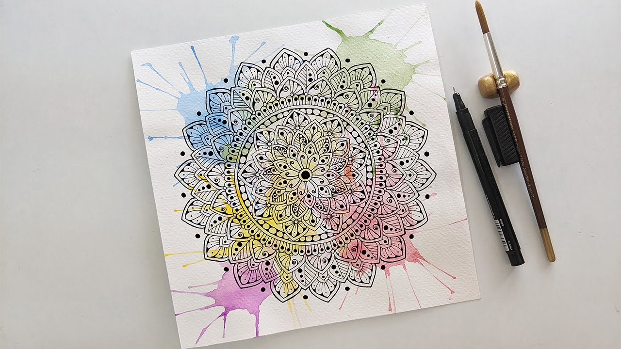 Happy Holi Mandala Art with Watercolor splash | How to draw Mandala Art for beginners