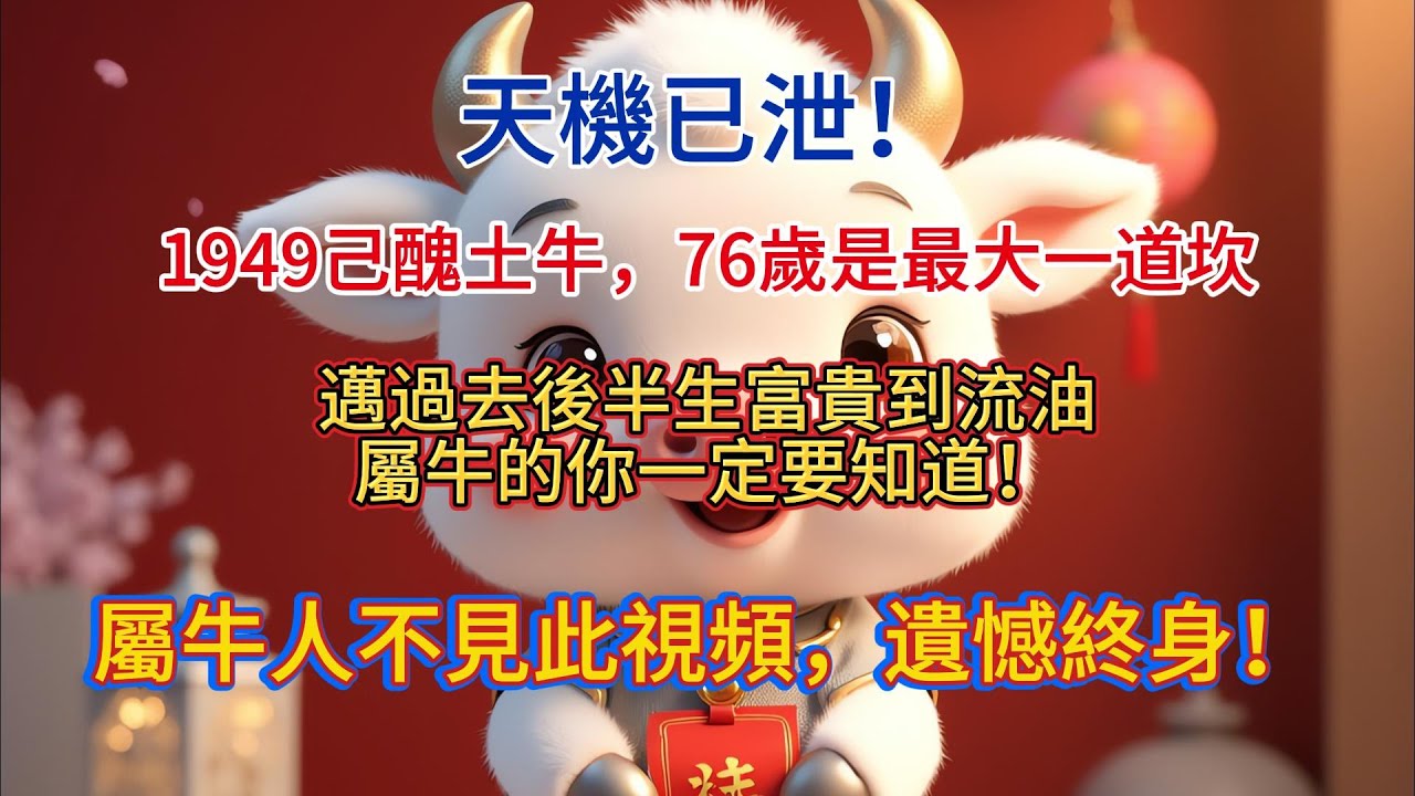 天機已泄！1949己醜土牛，76歲是最大一道坎，邁過去後半生富貴到流油！屬牛的你一定要知道！屬牛人不見此視頻，遺憾終身！【虎硯大師】#生肖  #運勢  #命理  #屬相  #風水