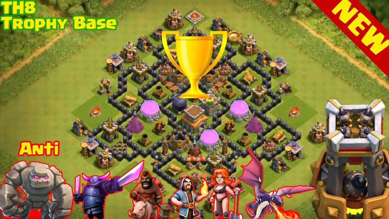 Coc town hall 8 trophy base |th8 TROPHY Base Design With Bomb Tower |TH8 Defense Clash of Clans 2016