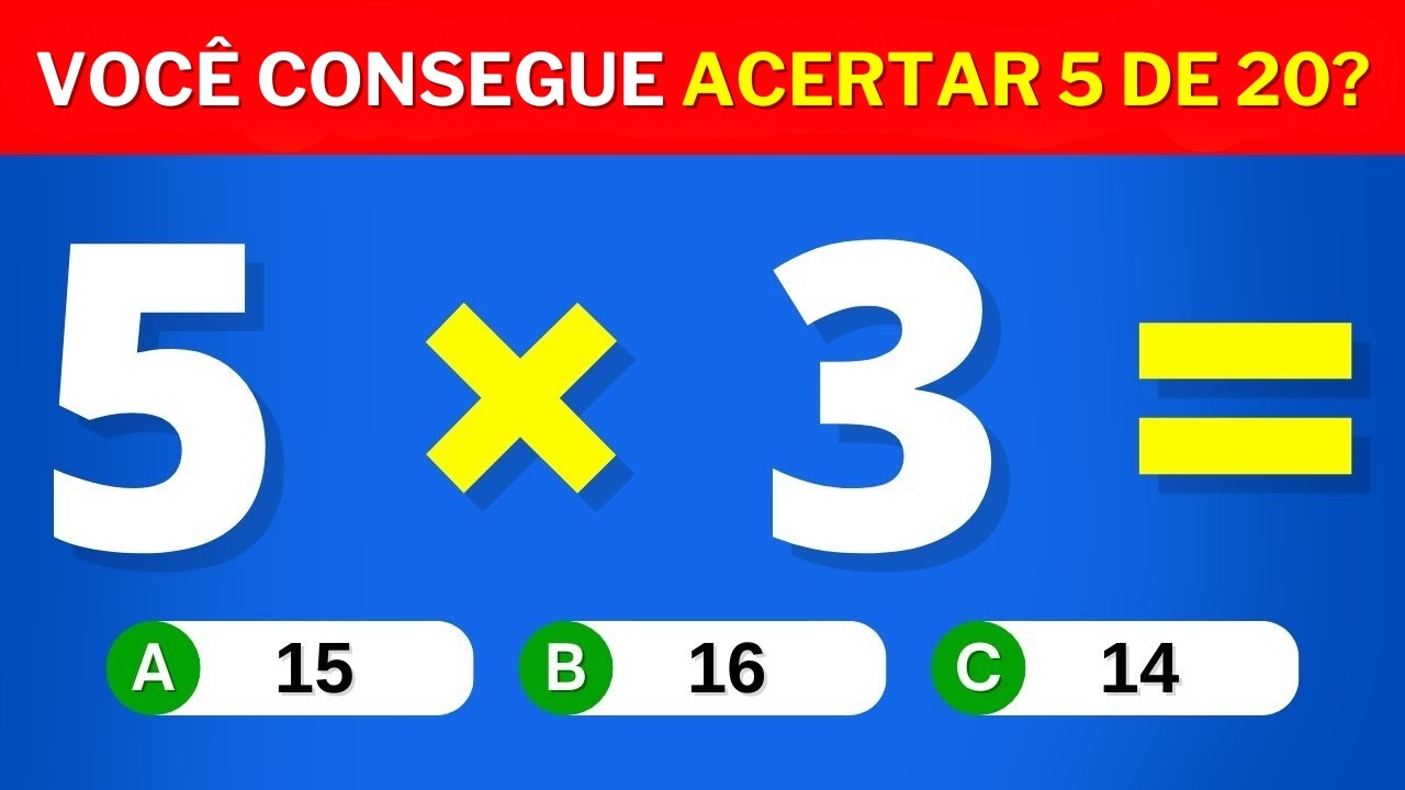 Você consegue acertar 10 de 20? Desafio de quiz de matemática! Dos níveis fáceis aos impossíveis!