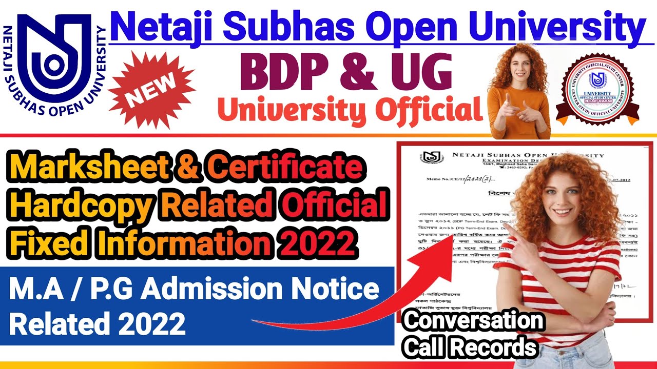NSOU BDP & UG Final Exam Marksheet & Certificate Hardcopy Related Official Fixed Information 2022