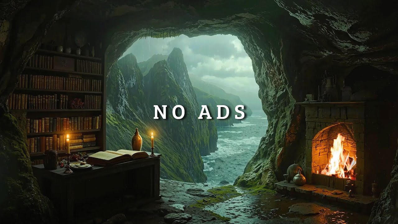 Cozy Cave Ambience ⛈️ Heavy Rain & Crackling Fireplace Sounds for Deep Sleep