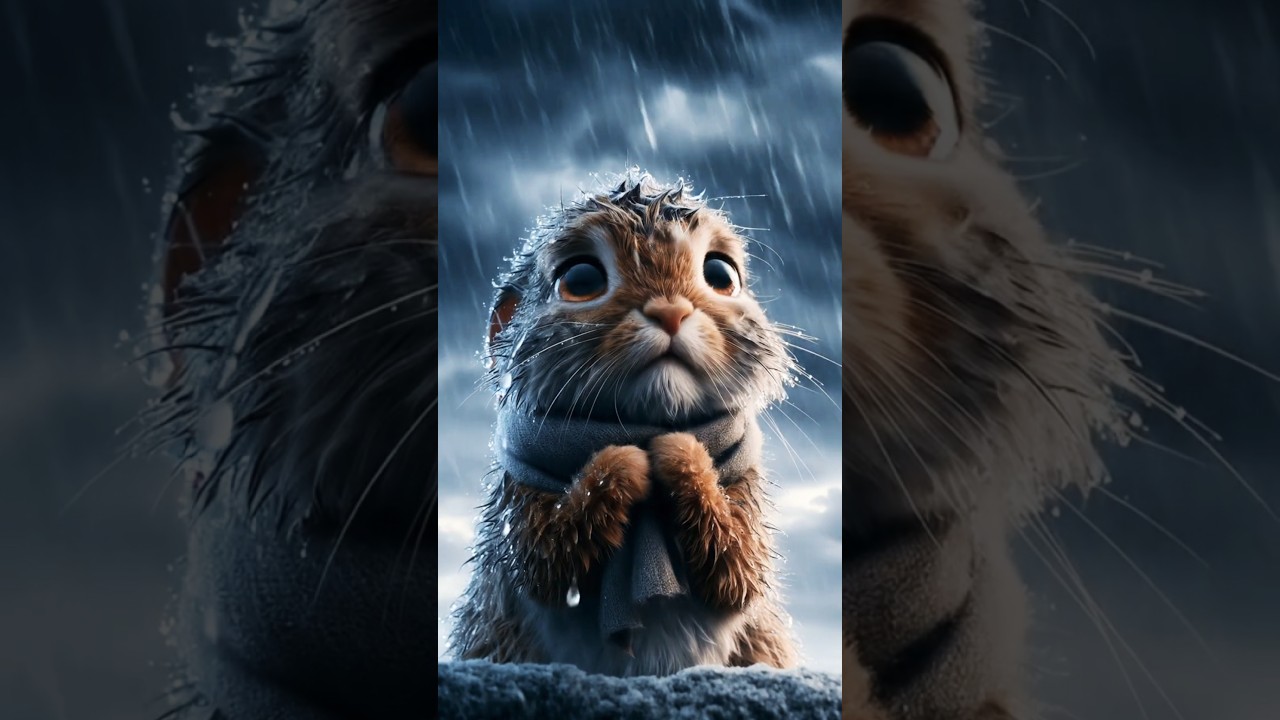 "A soaked little rabbit... still waiting for a like 🥲🌧️"
