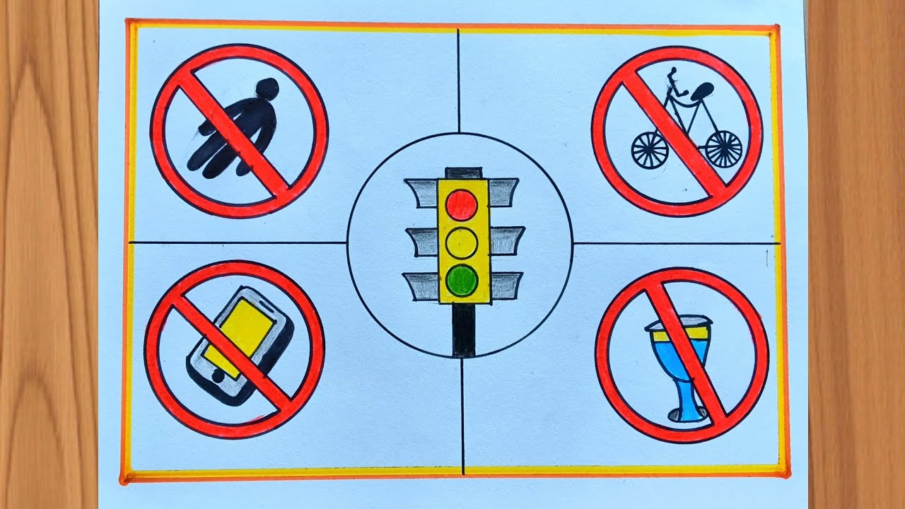Road Safety Poster Drawing for compitition | Sadak Suraksha Poster Drawing| Traffic Rules Drawing