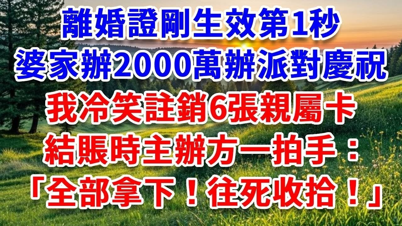 離婚證剛生效第1秒，婆家辦2000萬辦派對慶祝，我冷笑註銷6張親屬卡，結賬時主辦方一拍手：全部拿下！往死收拾！#詩涵講故事#為人處世#生活經驗#情感故事#晚年哲理#說故事#完結文#原創故事