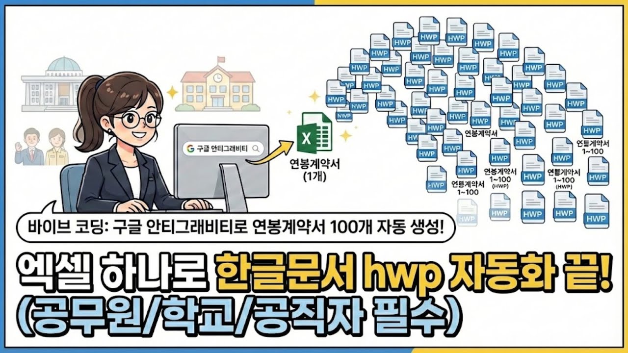 구글 안티그래비티Antigravity로 엑셀 1개를 HWP 100개로! 바이브코딩 업무자동화 실전 공무원·교사 필수 시청