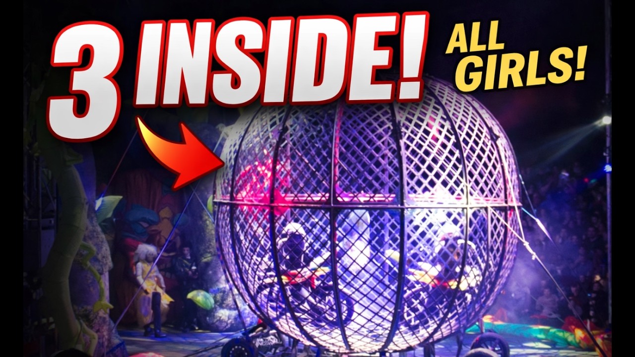 3 Motorcycles Inside the Globe of Death (ALL GIRLS!)