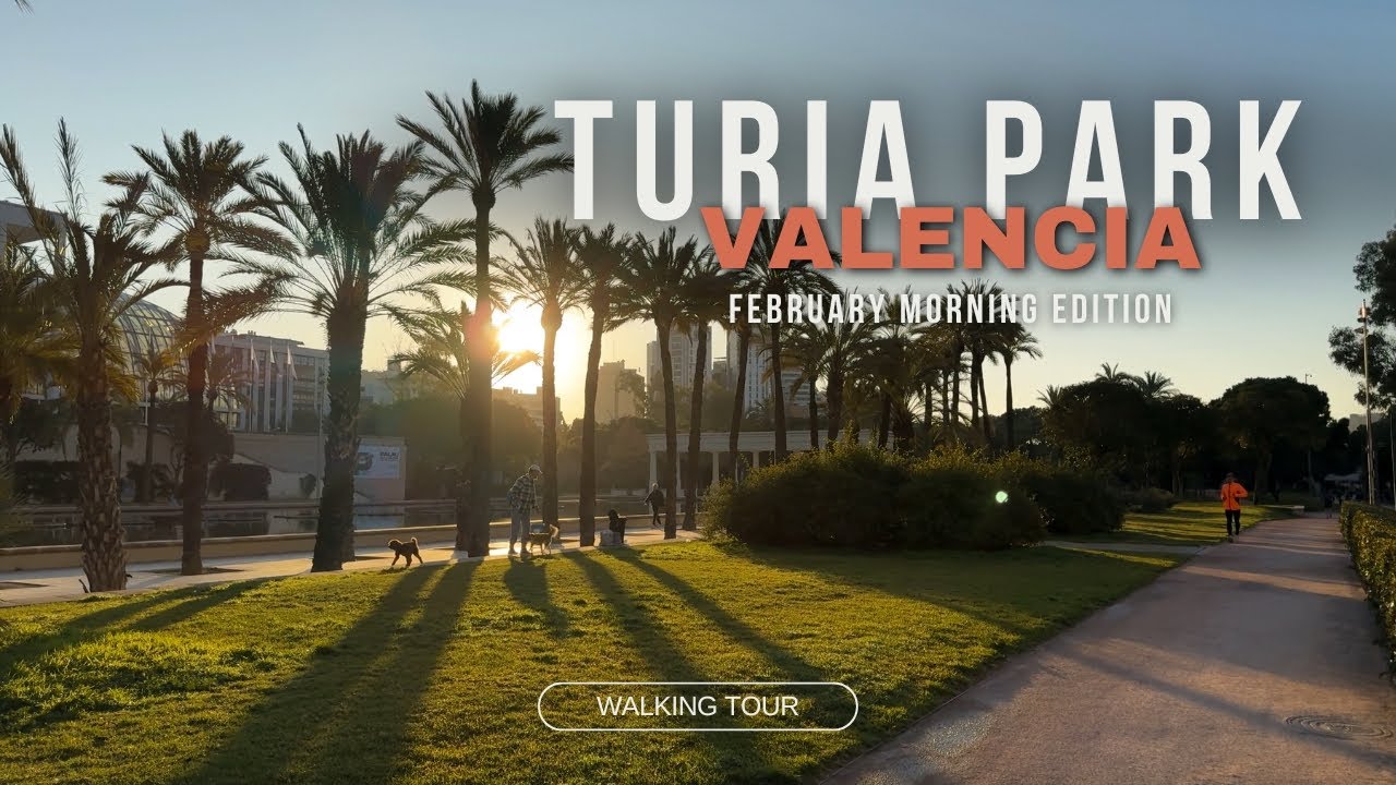 February Morning in Valencia Turia Park, Spain Walking Tour 4K