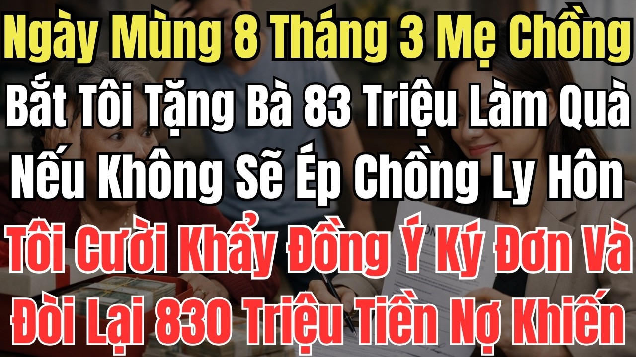 Ngày Mùng 8 Tháng 3 Mẹ Chồng Bắt Tôi Tặng Bà 83 Triệu Làm Quà Nếu Không Sẽ Ép Chồng Ly Hôn Tôi .....