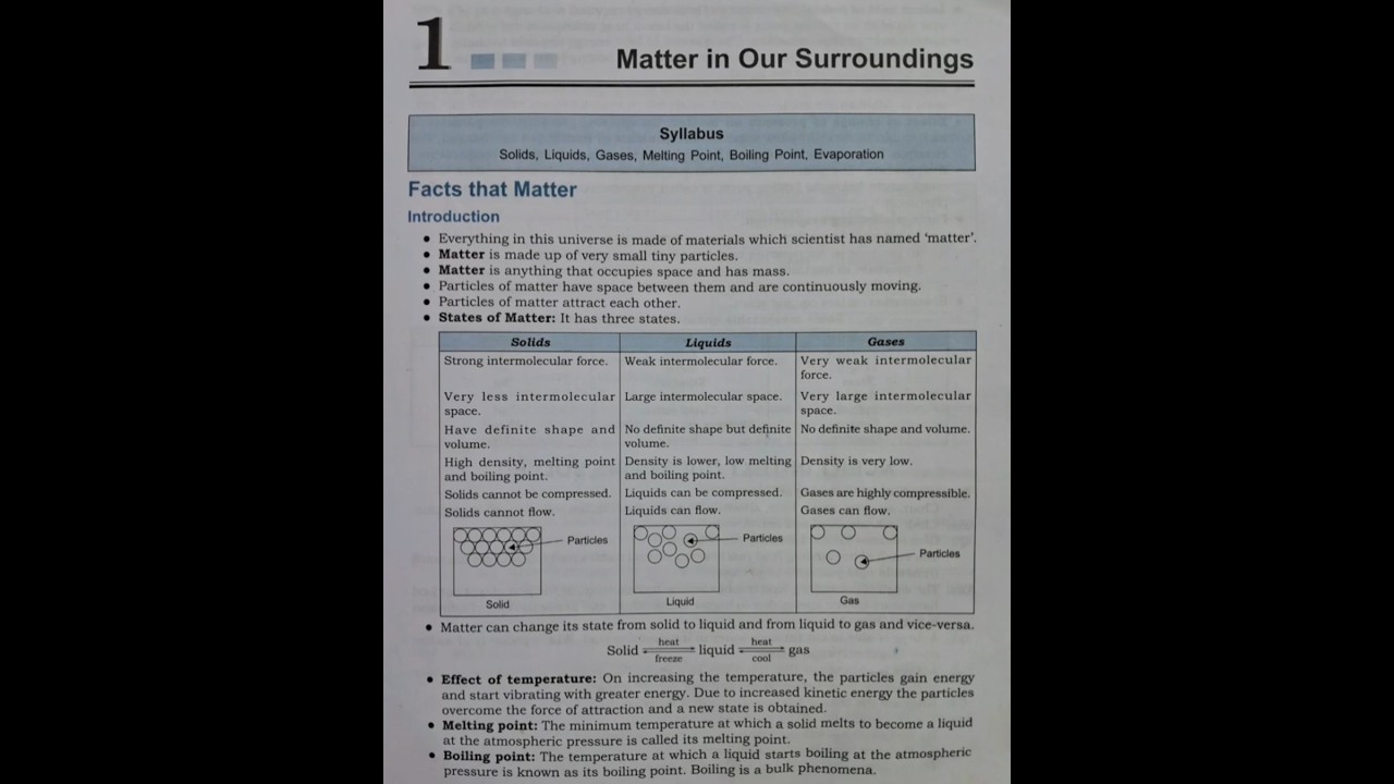 Ncert Solutions for class 9 CHAPTER 1 (Science) Matter in our surroundings