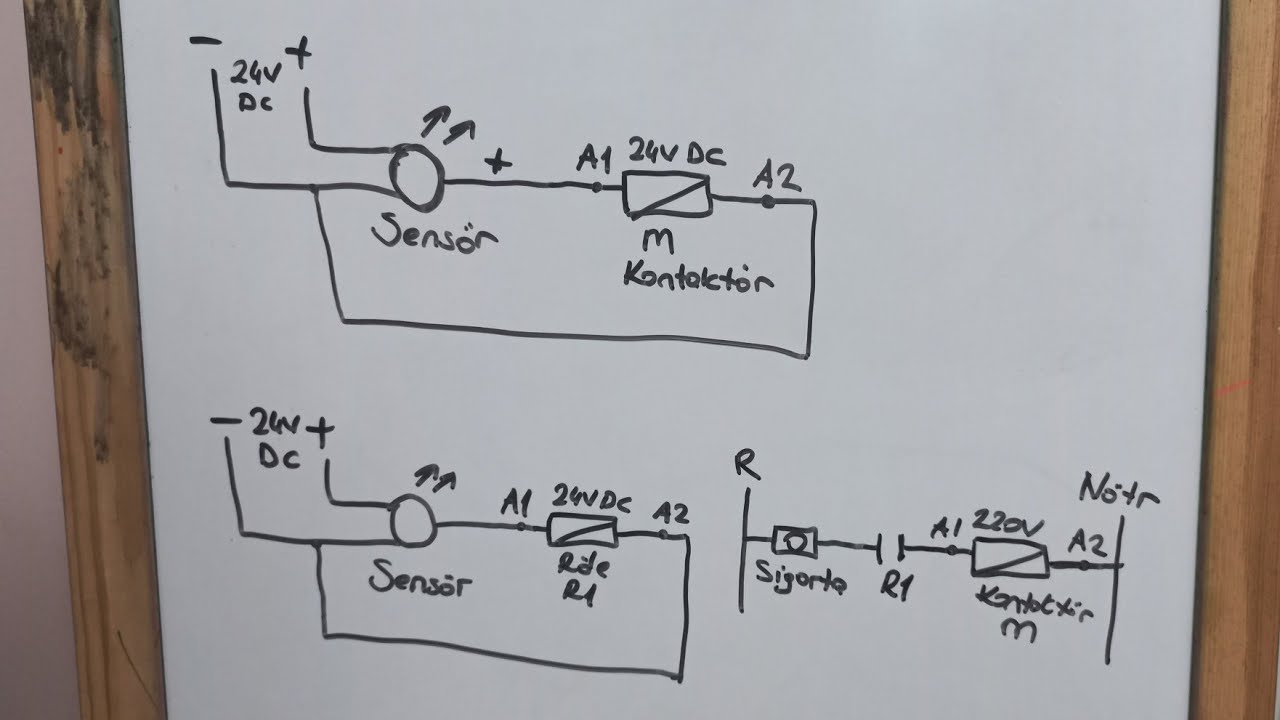 Sensör ile 24 volt dc bobinli kontaktör ve 220 volt bobinli kontaktör nasıl bağlanır