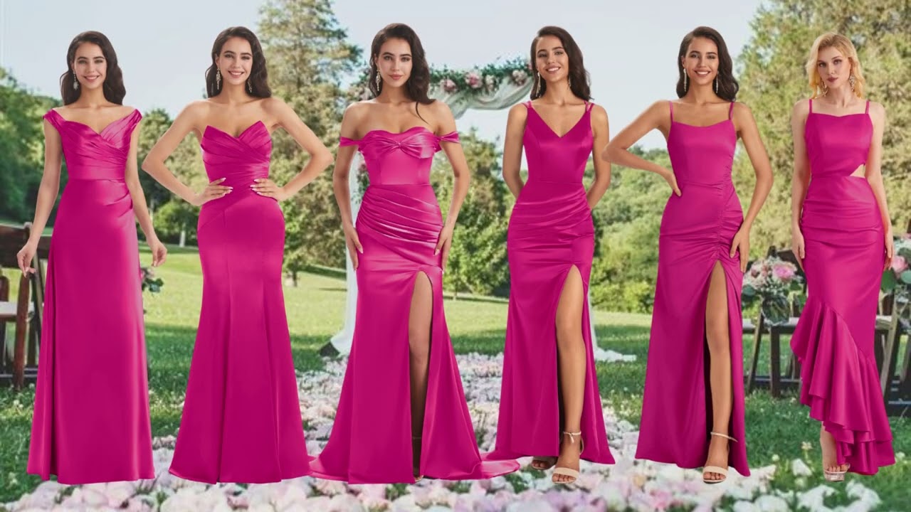 Fuchsia Pink Satin Bridesmaid Dresses
