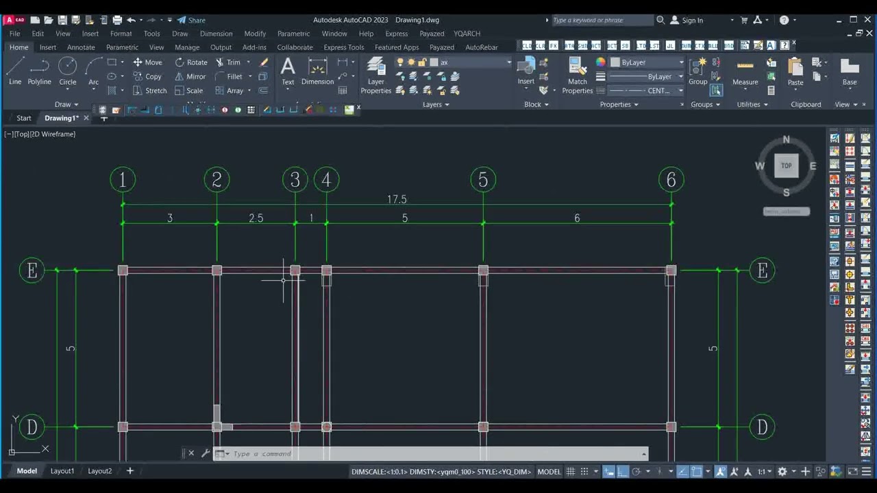 عمل الحوائط والاعمدة بصورة سريعة علي الاوتوكاد Draw Columns and Walls in Autocad  YQArch#yqarch