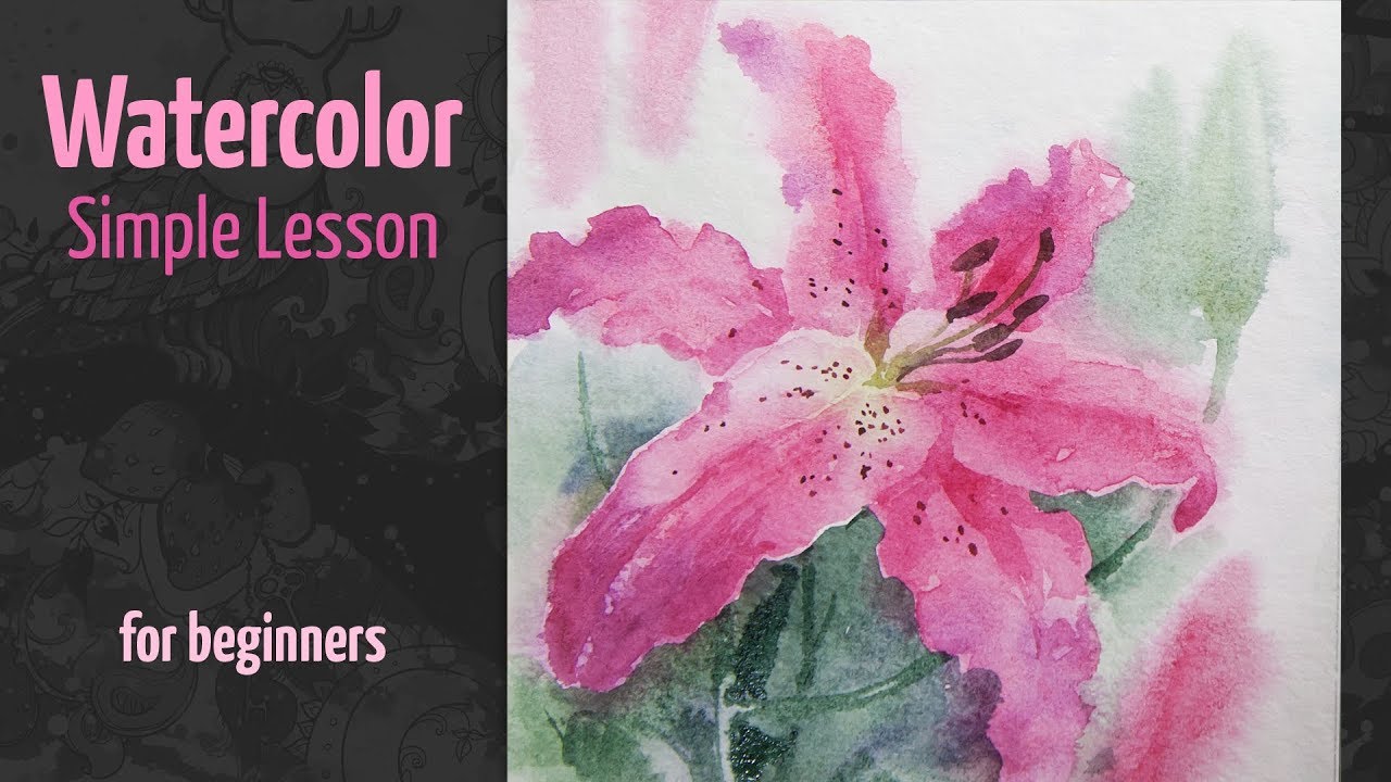 How to Paint Stargazer Lily Watercolor. Simple Lesson for Beginners. Real Time Video