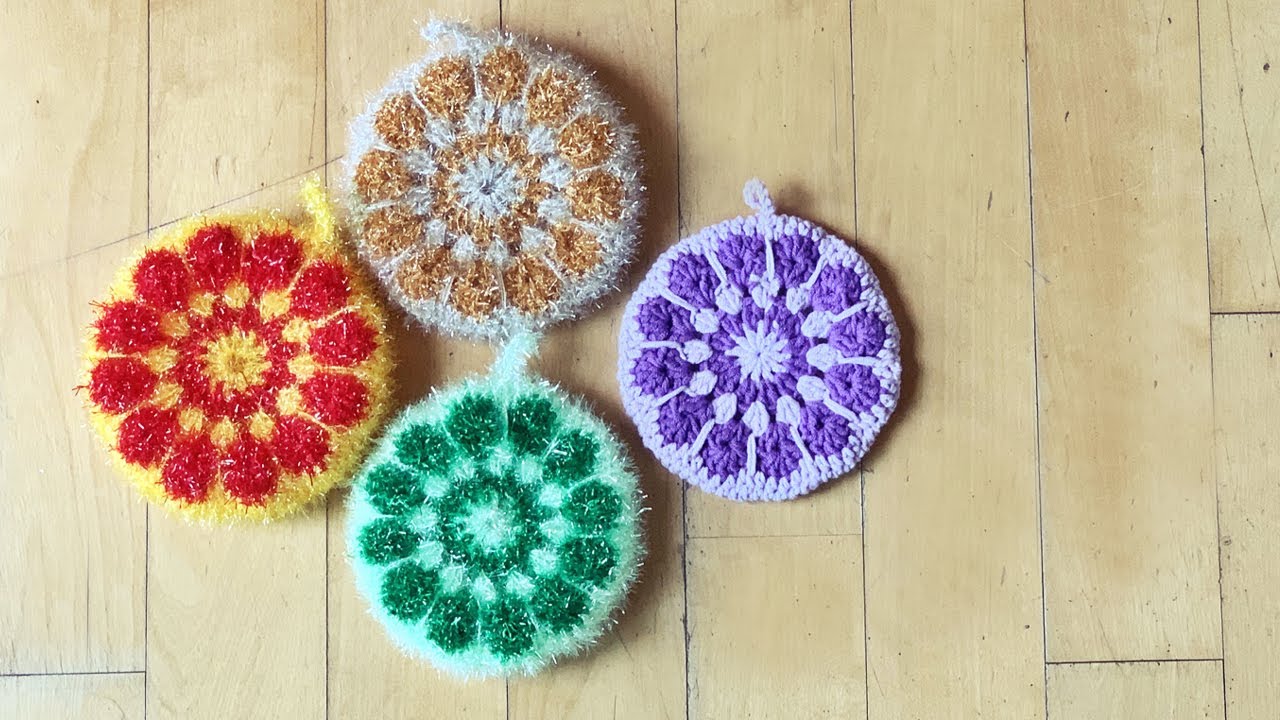 [일반실 영상] 꽃 잎 12장 호빵수세미 뜨기, 꽃 수세미, 코바늘 수세미 만들기, Crochet Scrubbies