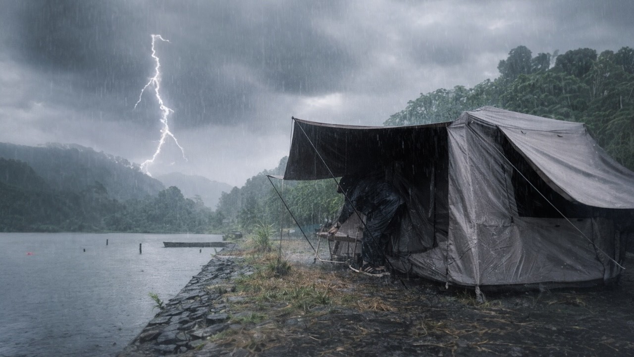 This is My Dream Camping Spot‼️Camping in Heavy Rain near The Lake