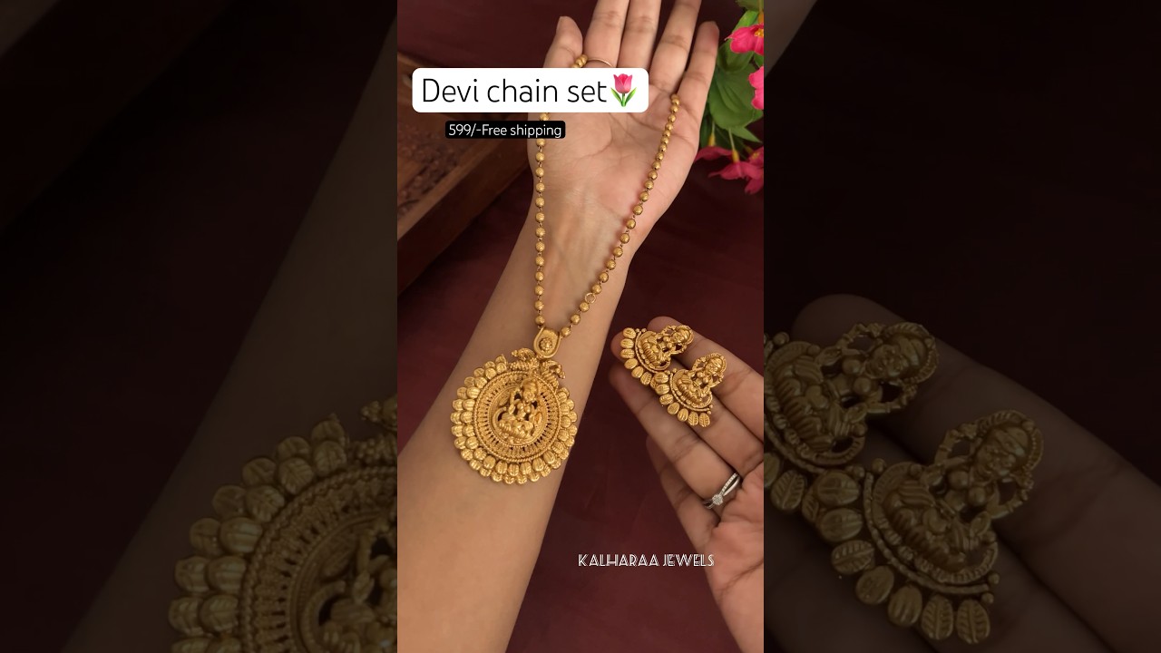 Best seller devi chain set with earrings for ₹599/-To order Dm or Whatsapp 9746378079