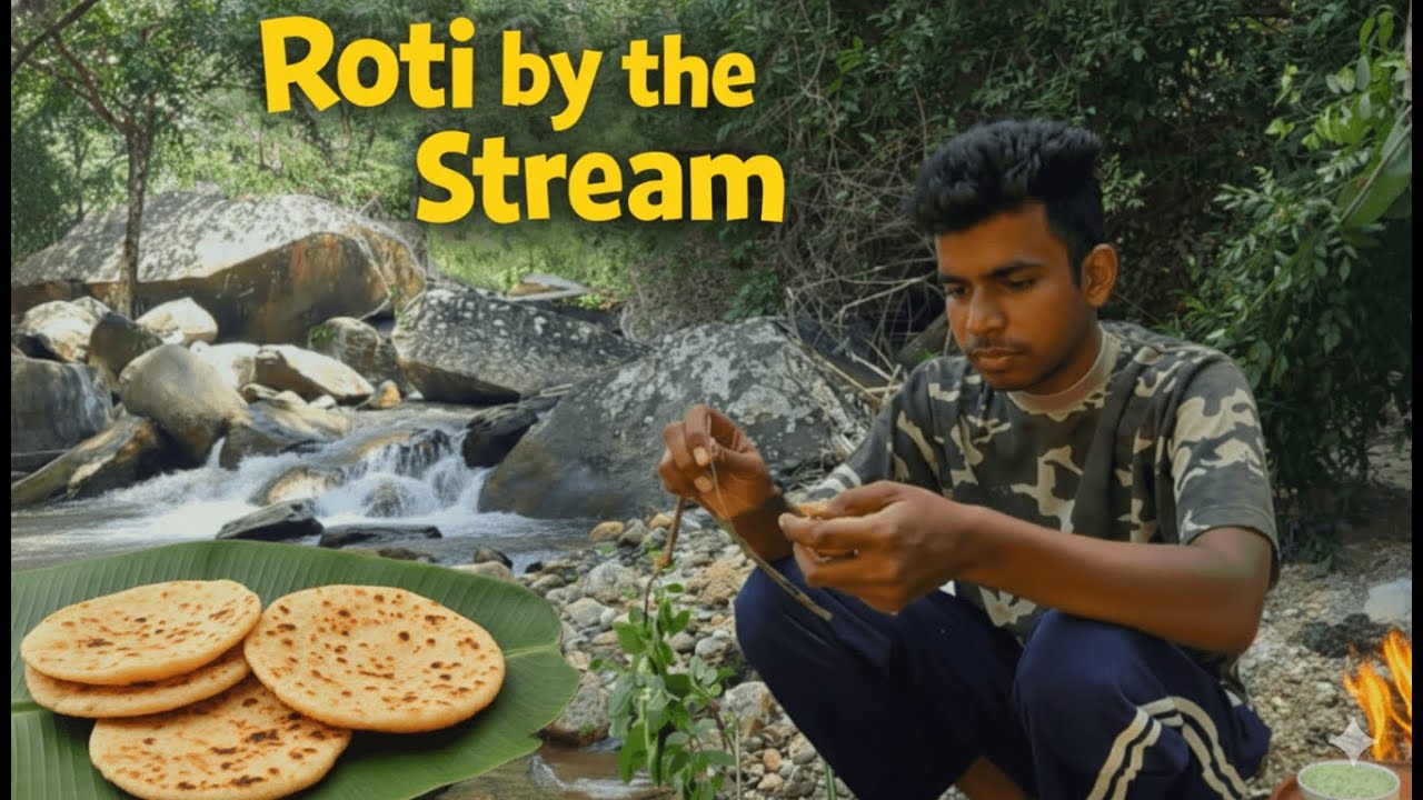 Went to the village stream, built a hut, and made some roti. Today was a very fun day! 🍃🔥