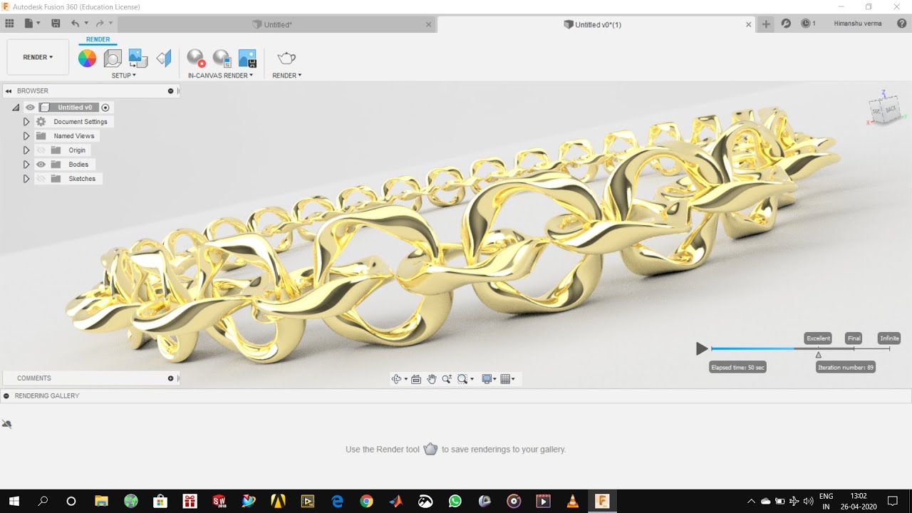 Sweep command || Autodesk Fusion 360|| Bracelet design || Tutorial 5