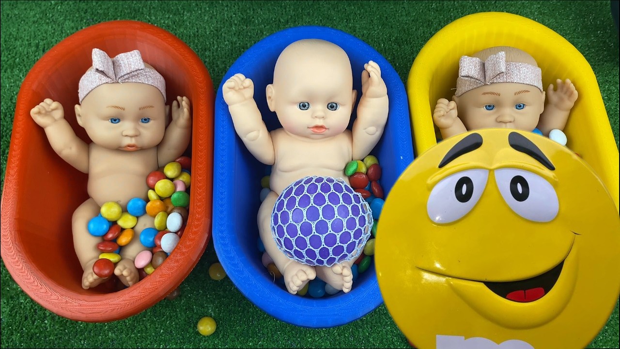 Full of 3 Rainbow BathTubs Candy with M&M's & Magic Slime Cutting Video