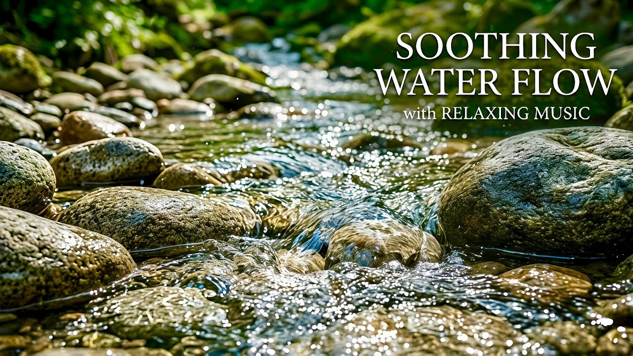 Soothing water flow with relaxing music