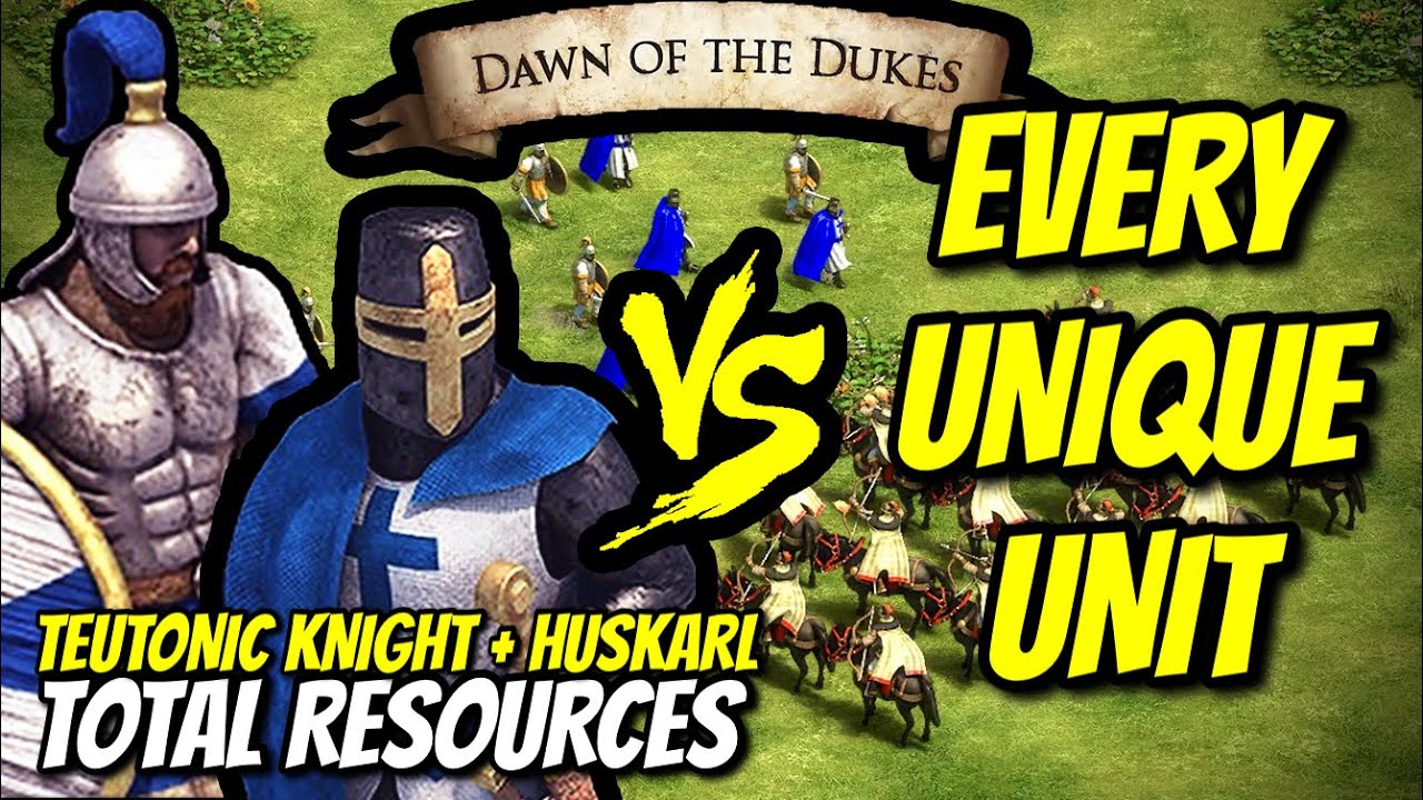 TEUTONIC KNIGHT + HUSKARL vs EVERY UNIQUE UNIT (Total Resources) | AoE II: Definitive Edition