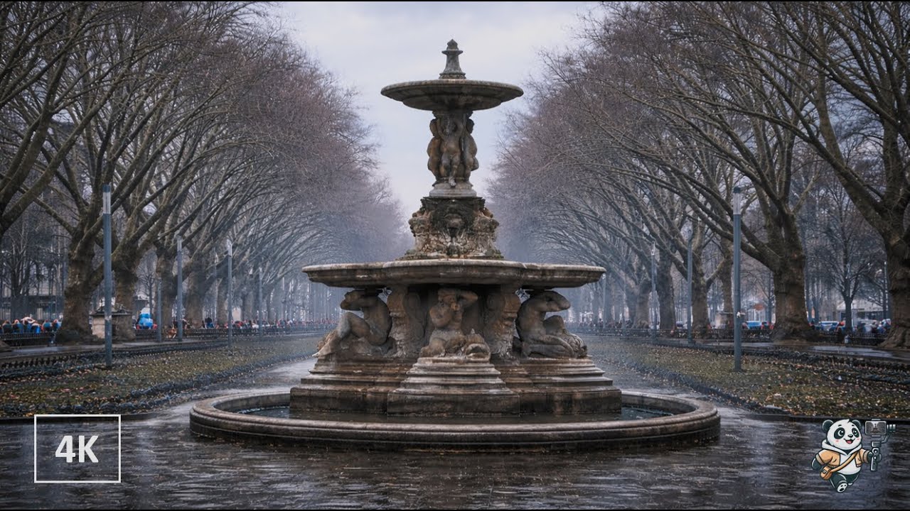 🇩🇪 Düsseldorf Moody Winter Walk | Cloudy Skies & City Sounds | 4K HDR
