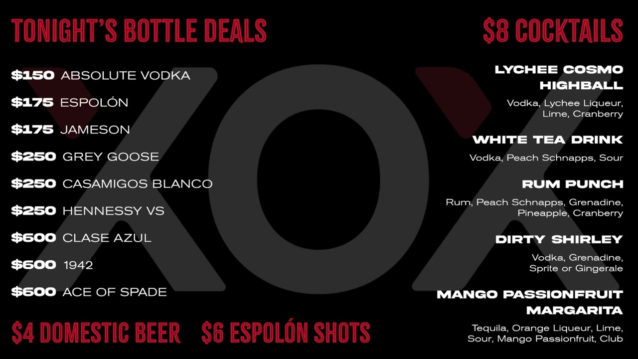 XOX NYE MENU