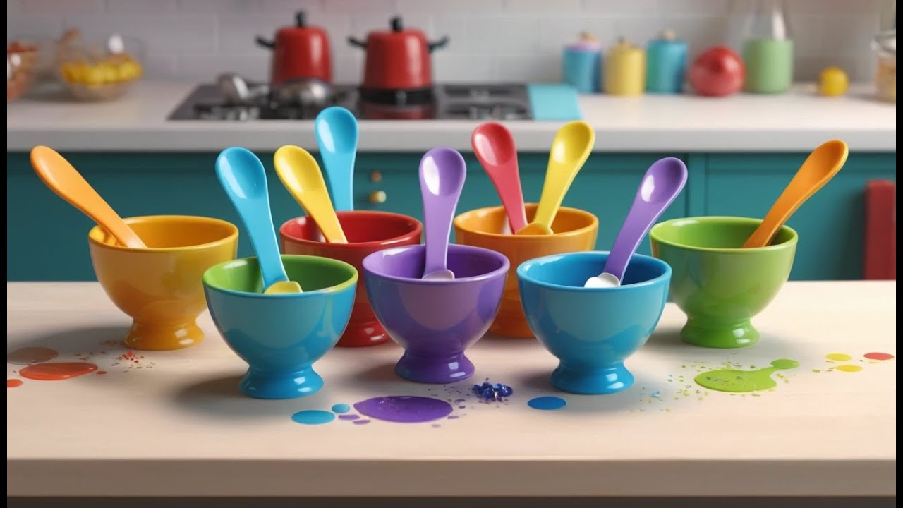 Acht kleine Spielzeuglöffel rühren, rühren | Lustiges Kochlied & Zählen lernen für Kinder