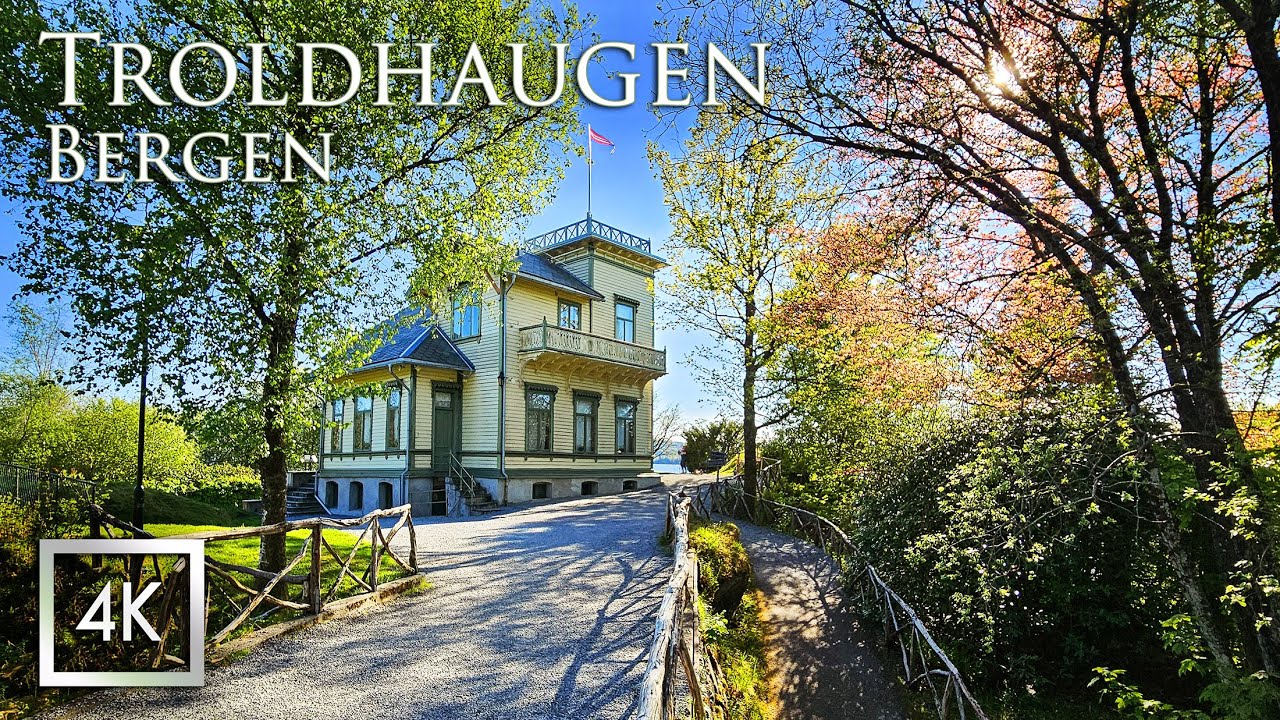Walking Around Edvard Grieg's Home in Bergen 🇧🇻 | 4K Binaural Nature Sounds for Relaxation