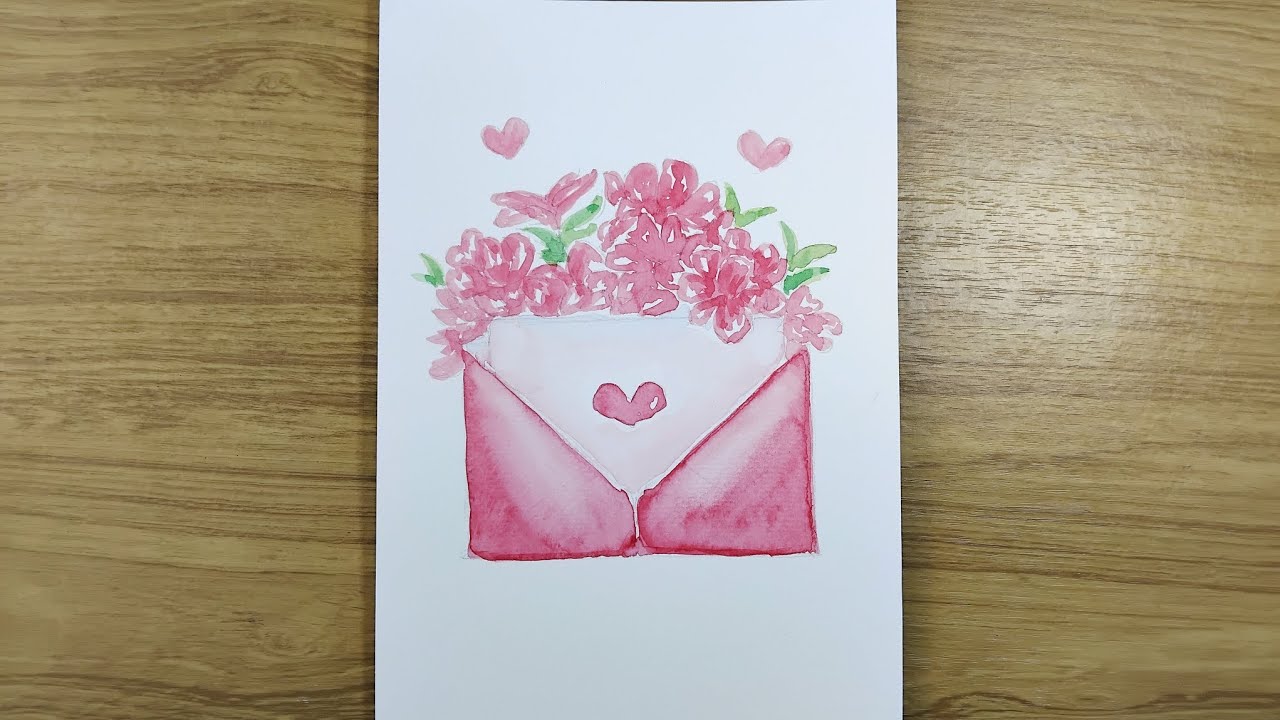 Easy valentine's day idea painting | a love letter  with watercolor on paper 