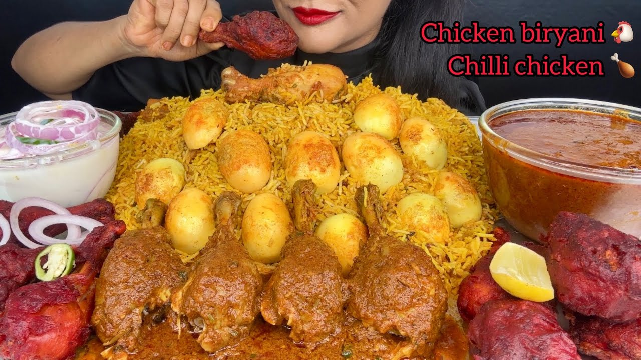 CHICKEN BIRYANI,CHICKEN LEG PIECE,EGG BIRYANI,CHICKEN CURRY,RAITA *ASMR EATING *