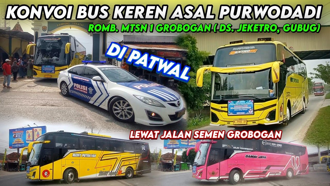 Konvoi Bus Pariwisata Keren Asal Purwodadi di Patwal lewat Jalur Pabrik Semen Grobogan