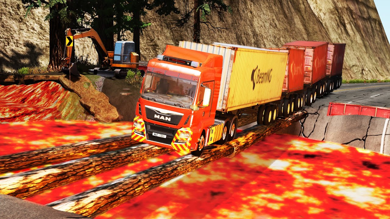 Cars vs Lava River from Volcano #1 | BeamNG.drive