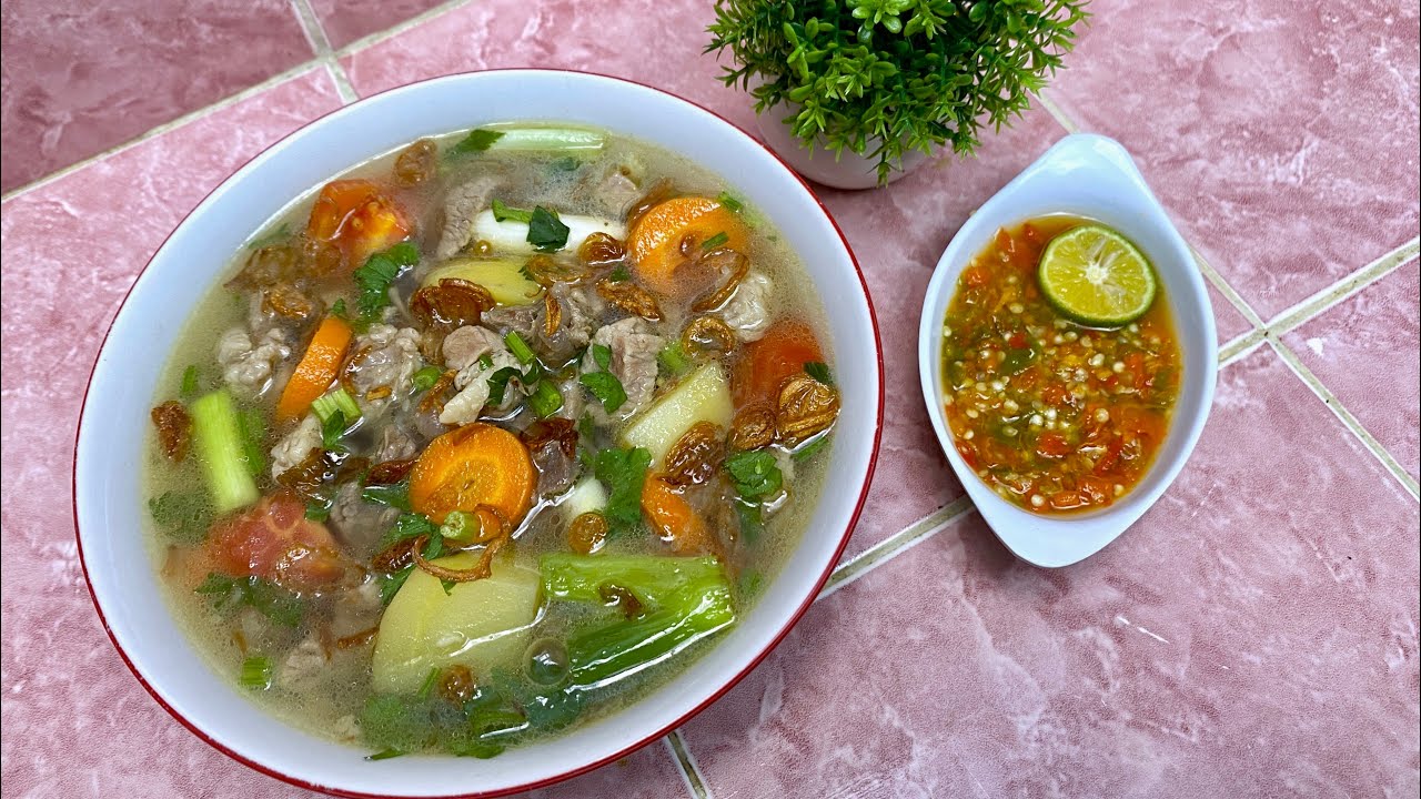 RESEP SOP DAGING SAPI YANG EMPUK GURIH DAN SEGAR LENGKAP DENGAN SAMBAL LIMO