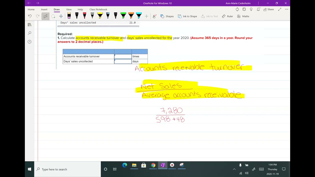 Accounts receivable turnover  (Exercise 8-19)