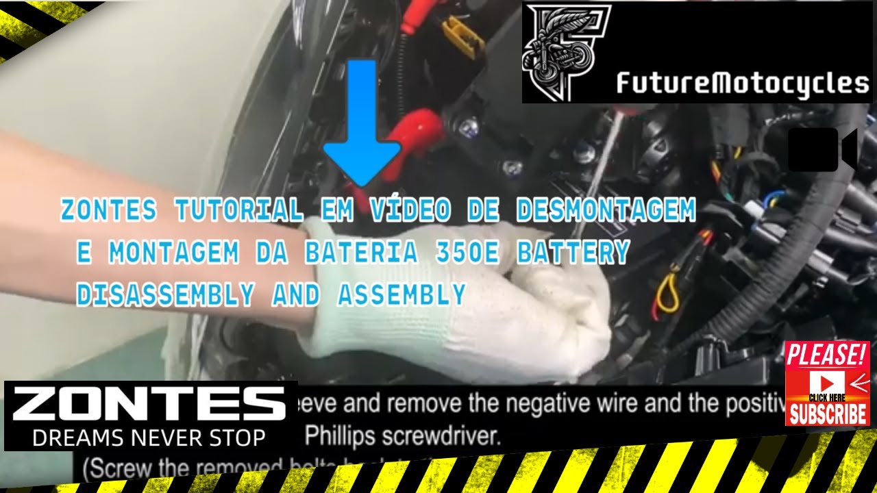 zontes Tutorial em v&iacute;deo de desmontagem e montagem da bateria 350E battery disassembly and assembly