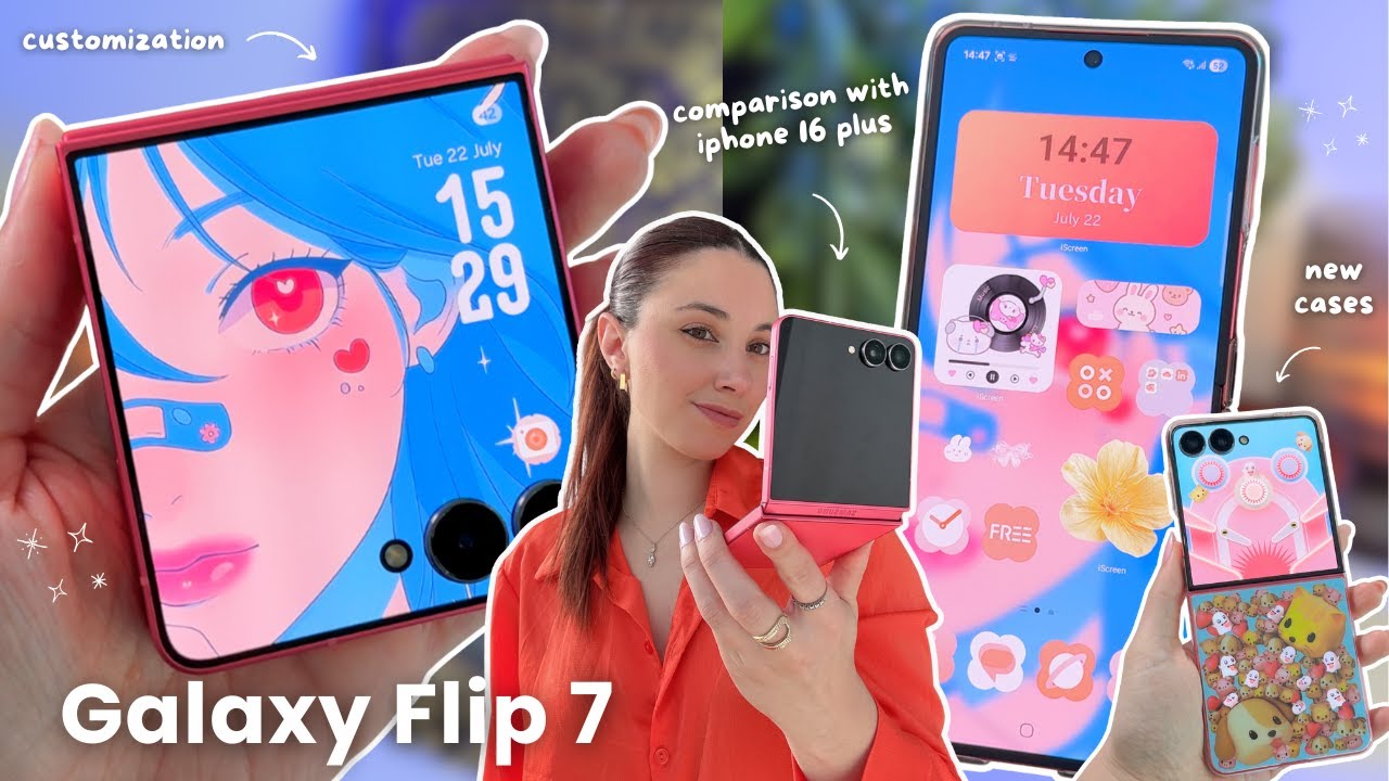 Samsung Galaxy Z Flip 7 (coralred) 🌺✨ aesthetic unboxing, iPhone 16 comparison, set up & camera test