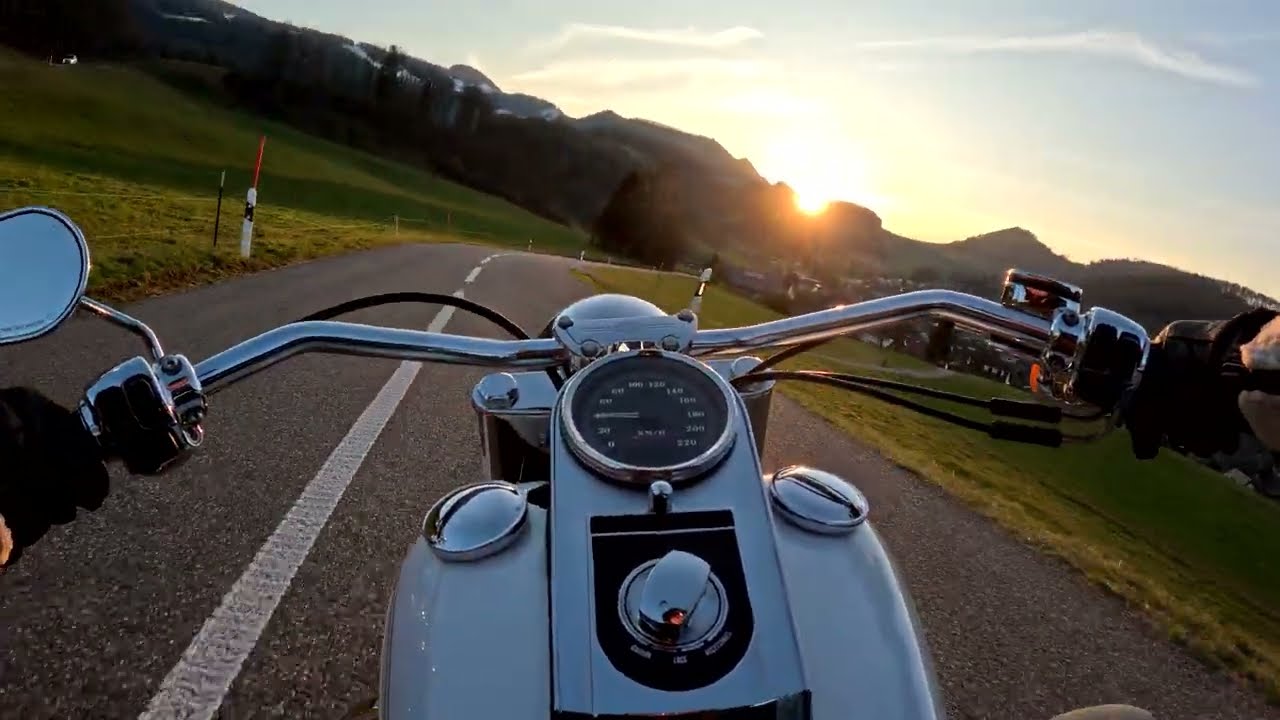 1998 Harley-Davidson Evo FLSTF FatBoy Full Sound Sunset Ride Diegten to Reigoldswil Switzerland