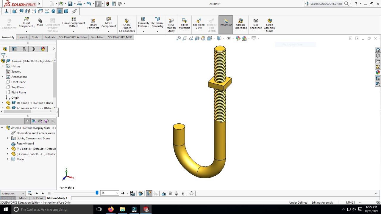 Modelling of Hook J Bolt & Square Nut using Solidworks.